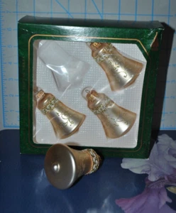 VTG NEW KREBS Set/4 NOSTALGIA BELL Wedding Christmas Glass Ornament 2.75" GOLD - Picture 1 of 5