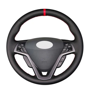 Black Artificial Leather Red Marker Steering Wheel Cover for Hyundai Veloster - Picture 1 of 15
