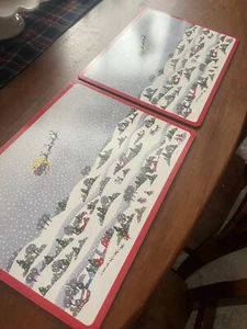 2 Lenox Christmas Cork board Placemats Santa Reindeer Sleigh Snowy Scene NWOT - Picture 1 of 7