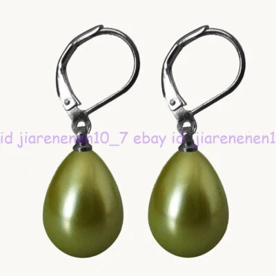 Pretty 12x16mm Real South Sea Shell Pearl Teardrop Leverback Dangle Earrings AAA - Image 1 of 4