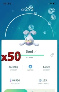 ¡Paquete de 50 Pokémon Seel!! ¡Buena oportunidad de suerte y buenos IV!! Go - Imagen 1 de 1