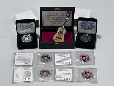 Elvis Presley Colorized Lot U.S. Coins ￼(6) And Miniature Guitar With COA! HTF - Image 1 of 4