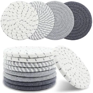 8 Pezzi Sottobicchieri, Set Sottobicchieri Minimalista Tessuto Cotone, 4 Colori Assorbenti - Foto 1 di 7