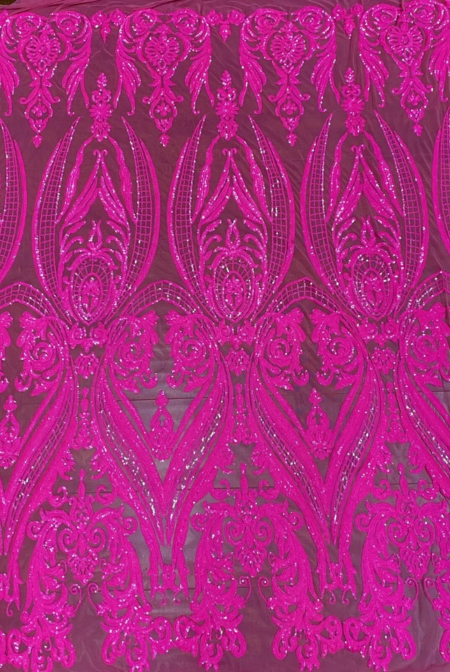 Neon Pink  Victorian Egg/Tulip,  Big Print, Sequin, 4-way Stretch, Fabric 55" - Image 1 of 1