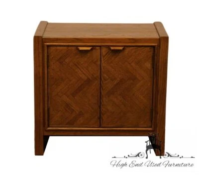 CENTURY FURNITURE Solid Oak Rustic Contemporary 26" Herringbone Cabinet Night... - Image 1 of 4