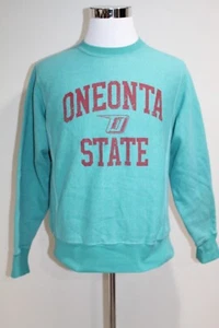 Vintage 90s 00s Reverse Weave Champion Warmup Oneonta State Aqua Sweatshirt S - Picture 1 of 4