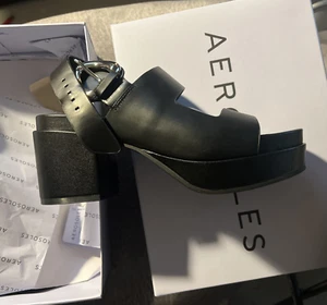 NIB Aerosoles Women's Clarkson Heeled Sandal 8.5, Black Leather - Picture 1 of 7