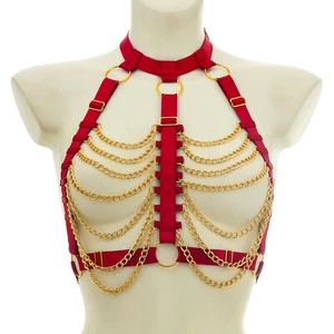 Women Cage Bra  BDSM Bondage Chain Harness Cutout Bralette Thong Garter Lingerie - Picture 1 of 31