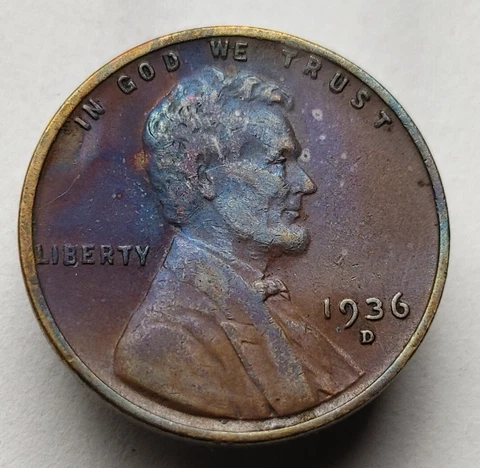 1936d wheat cent toned us Lincoln penny coin #339 Cover
