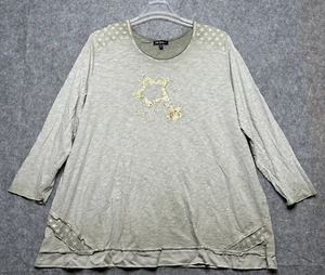 Ulla Popken Shirt Womens 24 Green Gold Sequin Star Boho Comfy Party Soft Festive - Picture 1 of 15