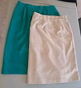Two Worthington Essentials Vintage Women’s 16 Pencil Skirts 1 Turquoise 1 Beige - Picture 1 of 15