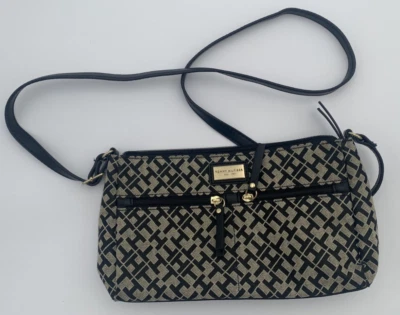 Womens Tommy Hilfiger Logo Crossbody Purse Black Cream - Image 1 of 4