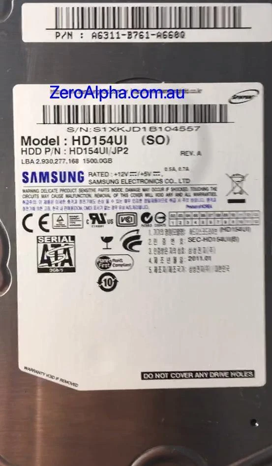 HD154UI Samsung Donor Hard Drive, PN: A6311B761A668Q, 1AG01119 - Image 1 of 1