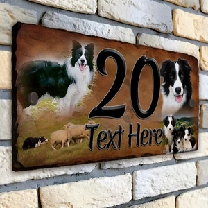 Border Collie House Number Slate Sign Dog Door Gate Plaque Personalised DSL10 - Picture 1 of 6