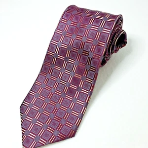 Joseph & Feiss Intnl' Men's Tie Purple 100% Silk Geometric Pattern w/sheen 59X4" - Picture 1 of 9
