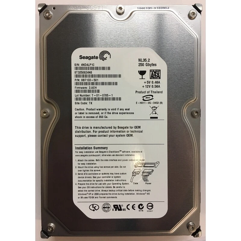 9BF133-501 - Seagate 250GB 7200 RPM SATA 3.5" HDD - Image 1 of 1