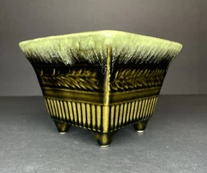 Vintage Hull USA Ceramic Flower Pot Pottery Green Drip Glazed A2 5” X 3.5” - Picture 1 of 10