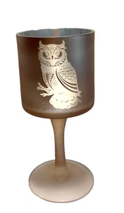 Owl Goblet Votive Holder Etched Brown Frosted 8”H Perfect for Fall Decor! - Picture 1 of 2