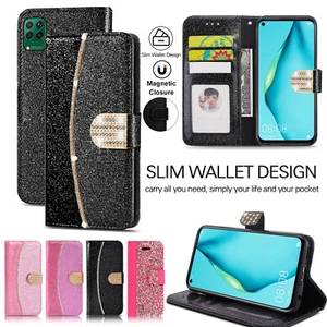 For Huawei P Smart 2020 P40 Mate 30 Lite P8 Shiny Case Leather Flip Phone Cover - Imagen 1 de 13