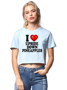 I Love Upside Down Pineapples I Heart Swinger Erwachsene Humor Damen kurzes Oberteil - Bild 1 von 5