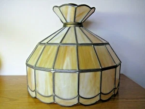 Vintage Thick Slag Glass Ceiling Light Fixture Leaded Stained Chandelier 16"X 14 - Picture 1 of 11