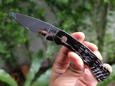 Custom Klapp Taschen Jagd Camp Messer 2,8” 4034 Germany Rostschutz, Serow Horn - Bild 1 von 4