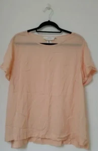 H&M Scoop Neck T Shirt Size 14 UK 44 Casual Short Sleeve Semi Sheer Blush Orange - Picture 1 of 7