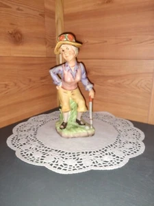 FIGURINA GOLFISTA IN PORCELLANA FIRMATA LEFTON CHINA XU302 OLD LADY CON ETICHETTA IN LAMINA - Foto 1 di 11