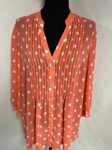 Charter Club Peach Colored Button Up Tunic With White Flowers 3/4 Sleeves SZ XL - Picture 1 of 10