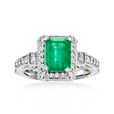 Ross-Simons 2.00 Carat Emerald and .50 ct. t.w. Diamond Ring in 14kt White Gold - Image 1 of 4