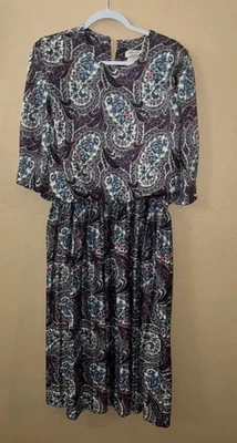 Vintage M.C.S. Vestido blusa plissada floral LTD New York tamanho 16 feito nos EUA - Imagem 1 de 4