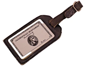 Tarjeta American Express Platinum Vintage Equipaje Etiqueta con Nombre Metal y Cuero 4x2 1/4" - Imagen 1 de 3