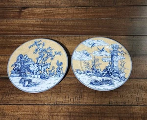 American Atelier English Toile 5076 Porcelain Salad Plate Yellow Blue Set of 2 - Picture 1 of 6