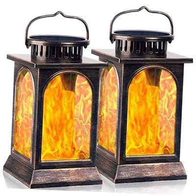  Solar Lights Flickering Flame Upgraded Metal Solar Lantern Outdoor Bronze - Image 1 of 4