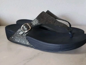 FITFLOP THONG SANDALS Dark Navy GLITTER Women Size 11 Flip Flops Cruise VACATION - Picture 1 of 9