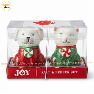 Dog And Cat  Salt And Pepper Shakers Christmas holiday NIB - Picture 1 of 7