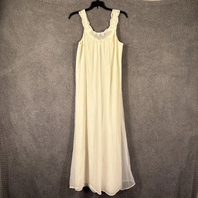 Camisón Shadowline para mujer pequeño marfil encaje floral nailon largo maxi ropa de dormir Foto 1 de 4
