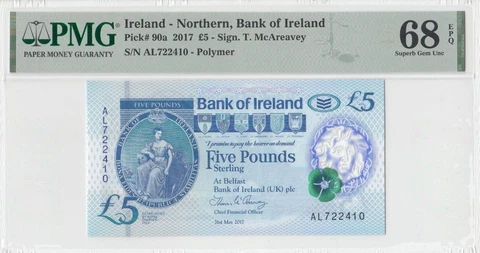 2017 NORTHERN IRELAND BELFAST 5 POUNDS "AL" (( PMG 68 EPQ )) Cover