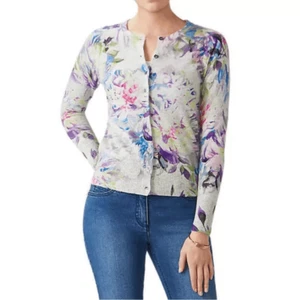 Cardigan PURE Collezione 100% Cashmere Flora Stampa Astratta Taglia 6 - Foto 1 di 4