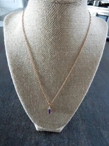 Gold Tone Lab Created Amethyst & CZ's Rectangle Necklace 18" - Picture 1 of 10