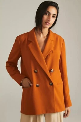 NWT Anthropologie Maeve Copper Burnt Orange Double-Breasted Blazer, SIZE 4 - Imagem 1 de 4