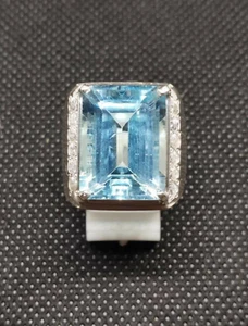 Natural Aquamarine Gemstone 18k White Gold Men's Ring #235 - Picture 1 of 4