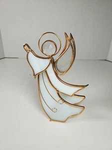 Vintage GHS White Pearl Stained Glass Angel Figurine 6" Missing Base Gold Plated - Picture 1 of 8