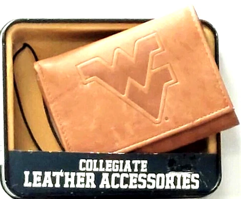 West Virginia Mountaineers Embossed Leather Tri-Fold Wallet Tan New Rico Cover