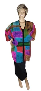 Dilemma Dhun Shroff Painted 100% Silk Art To Wear Abstract Open Cardigan Kimono - Picture 1 of 19