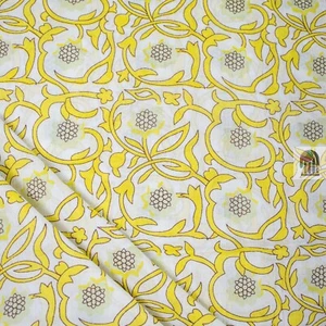 Hand Block Cotton 3 Yard Indian Print Running Yellow Floral Handmade Craft - Picture 1 of 5