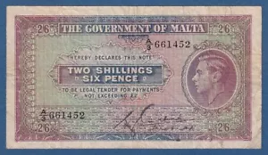 MALTA -- 2 SHILLINGS 6 PENCE ND ( 1940 ) -- FINE+ -- A3 -- PICK 18 . - Imagen 1 de 2
