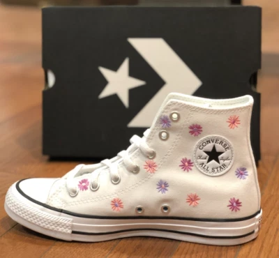 *NEW* BIG KIDS GIRL CONVERSE CTAL FLORALS HIGH TOP WHITE/JELLYFISH (A11781F)👍 - Image 1 of 4