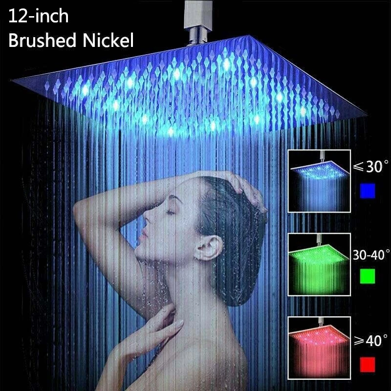 16inch LED Shower Head Wall/ceiling Mount Rain Square Top Sprayer Brushed Nickel
