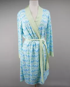 Garnet Hill Green Cotton Robe Womens XS Asian Floral Wrap Style Long Sleeve - Picture 1 of 12